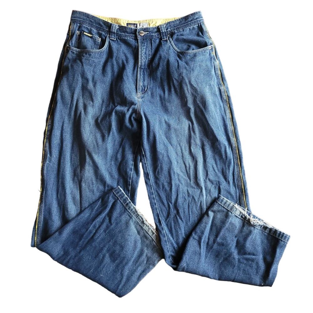 OOH MOW MAO Vintage Y2K Wideleg Yellow Seam Mens Denim Jeans Size 36 OMN ONM OMM